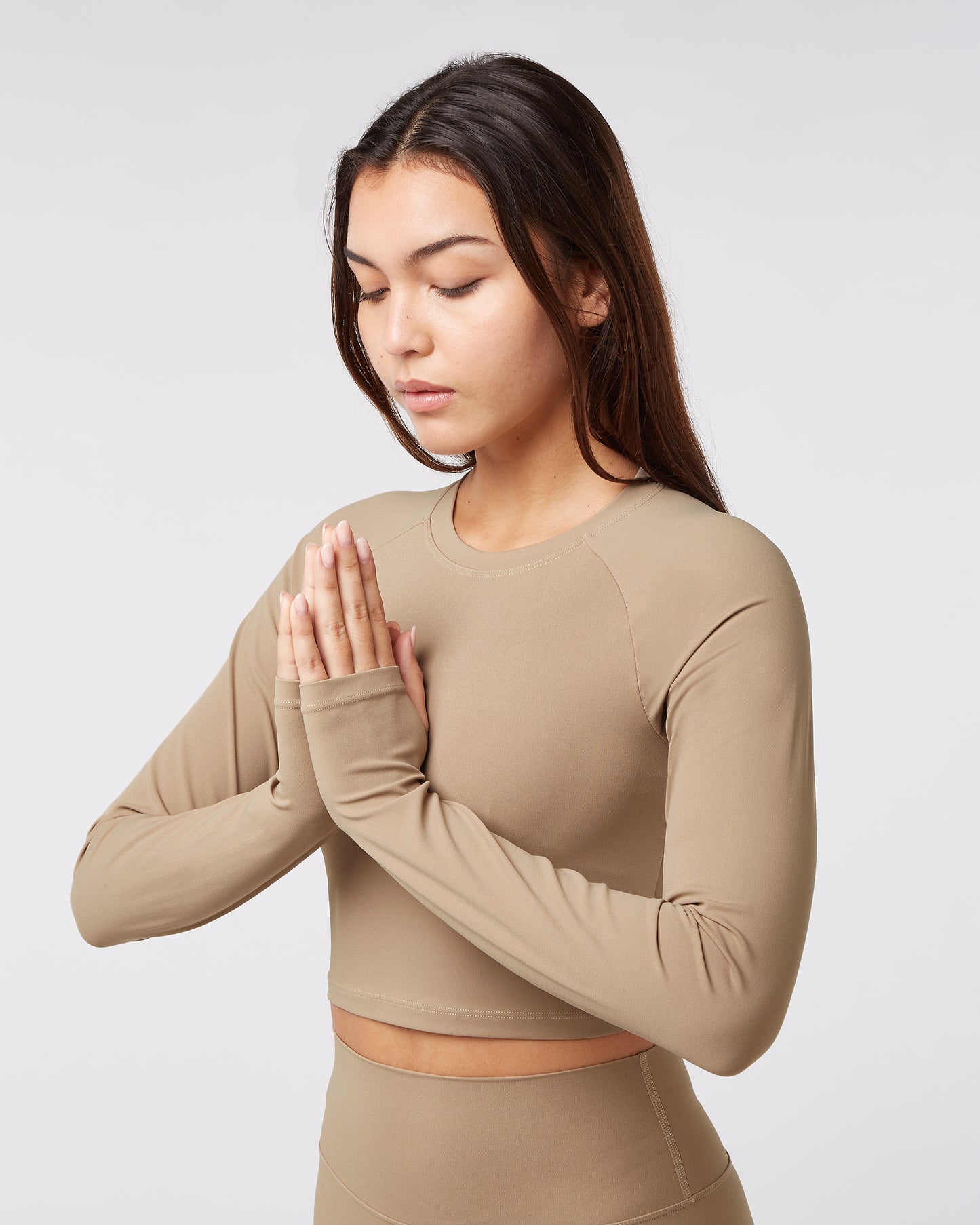 Long Sleeve Crop Top - Sandy Beige