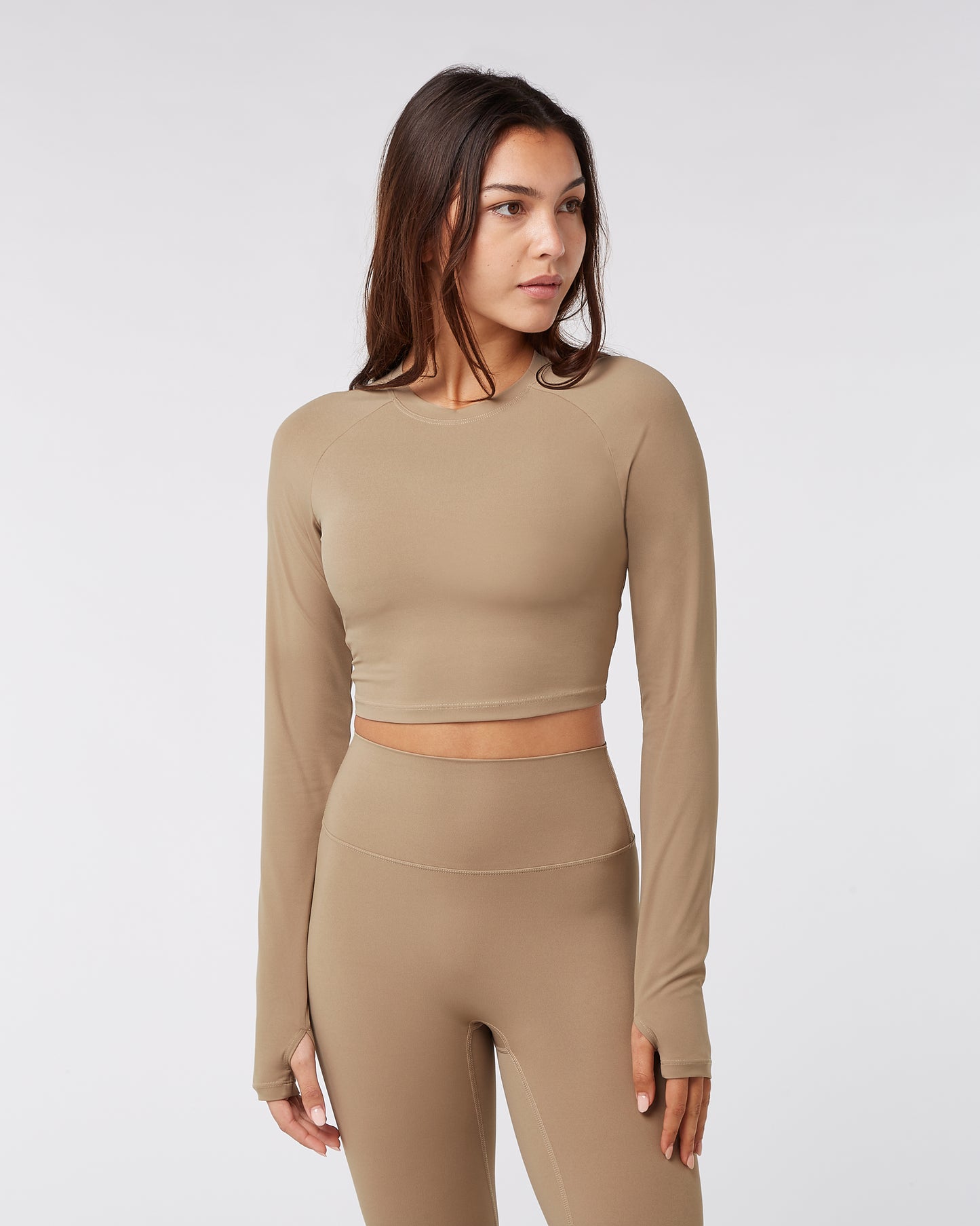 Long Sleeve Crop Top - Sandy Beige