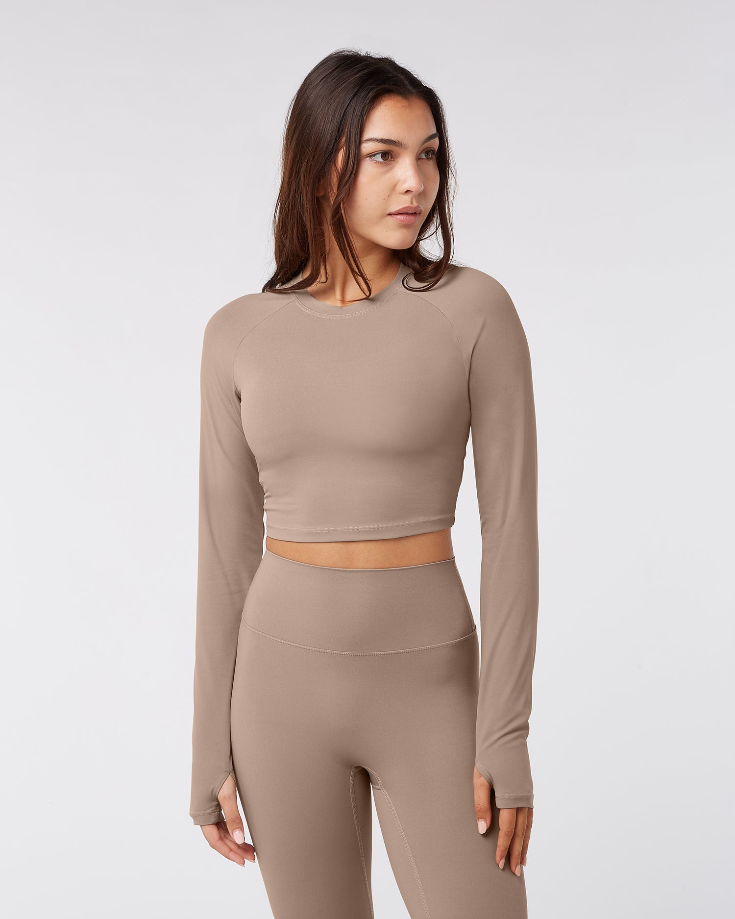Long Sleeve Crop Top - Sandy Beige